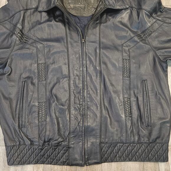 Vintage Torras Leather Jacket Mens Size XL Black Zip Front Bomber Spain Retro - Picture 4 of 15